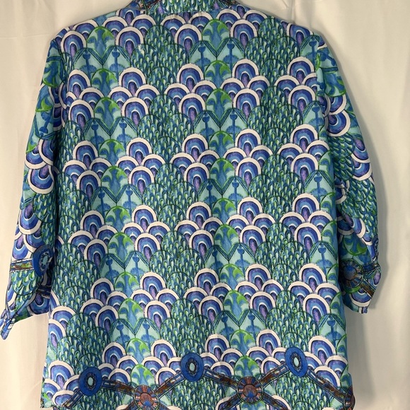 Antics Sartorial by Giacomo Cinque Italian Blouse - Blue Green Art Deco Print -M - Picture 11 of 11